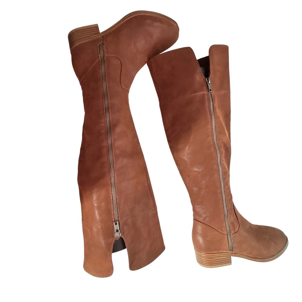 MIA‎ Women's Brown Leather Over the Knee Boots Side Zip Block Heel Size 6